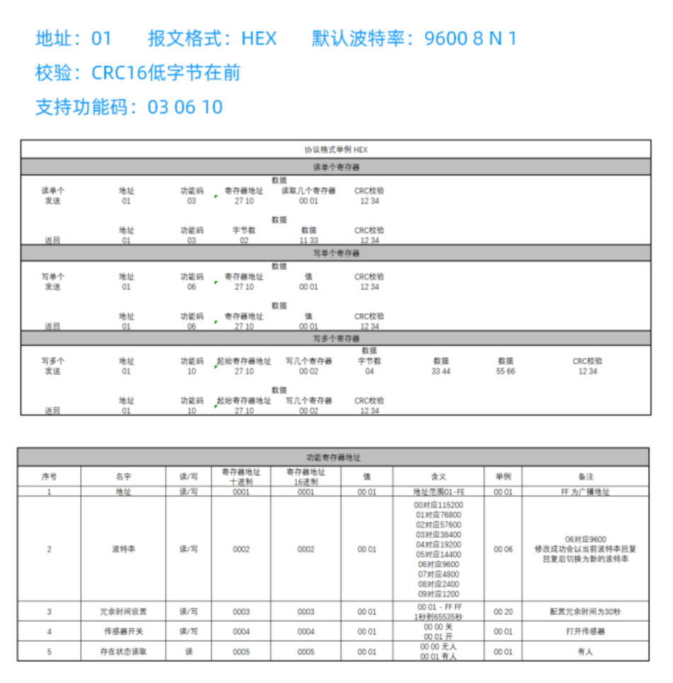 RS485通讯Modbus协议人体存在感应器Homekit家庭控制